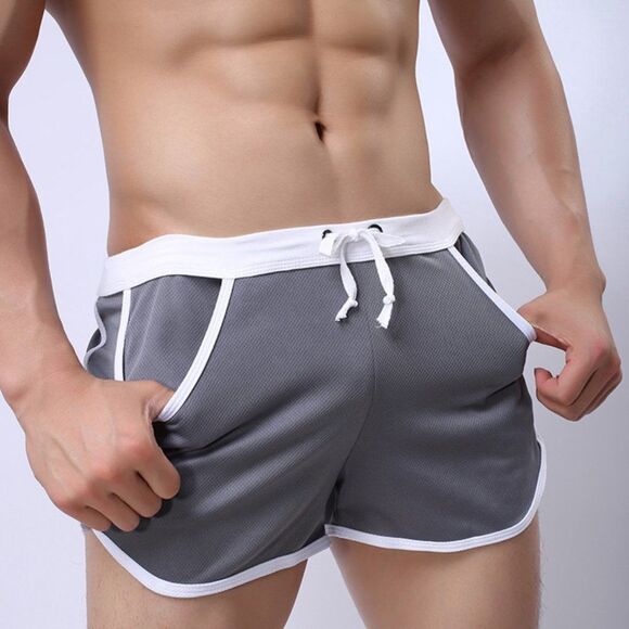 Men's Retro Gym Shorts Trunks with Pouch Gray - Picture 2 of 8